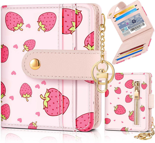 Wallet for Women Cute Bifold Small Card Wallet Rfid with Keychain for Ladies Teen Girls