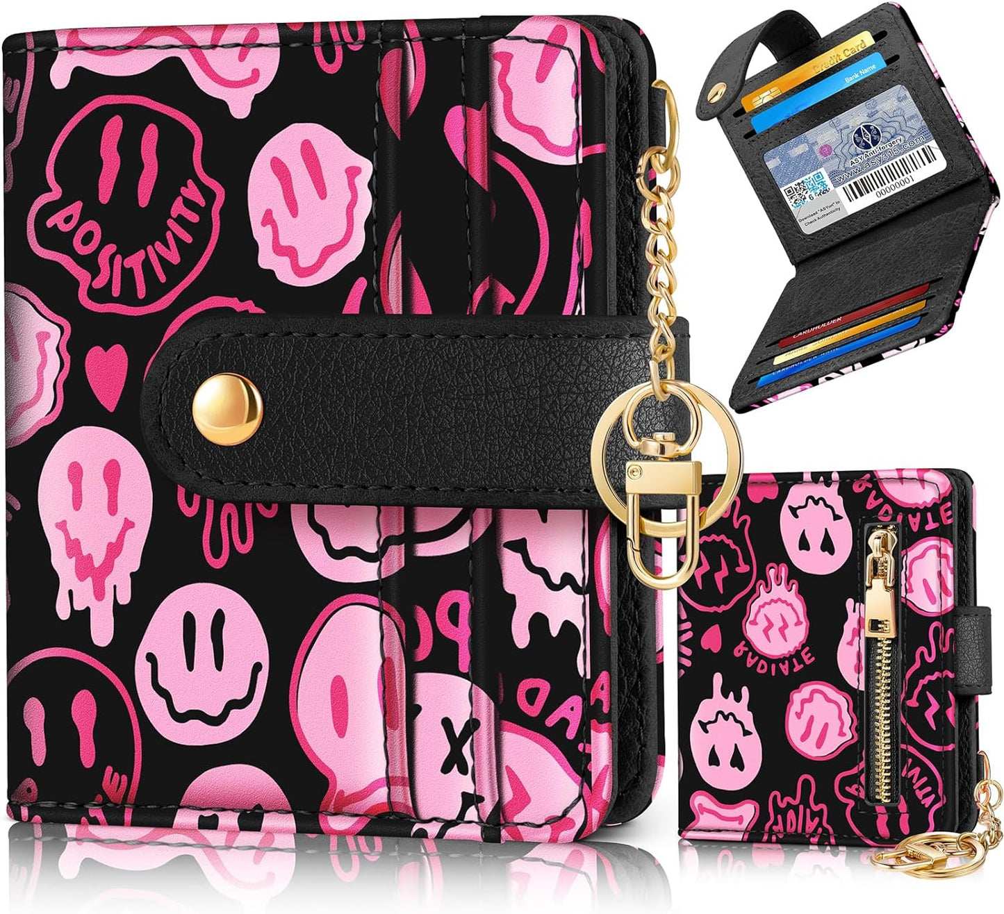 Wallet for Women Cute Bifold Small Card Wallet Rfid with Keychain for Ladies Teen Girls