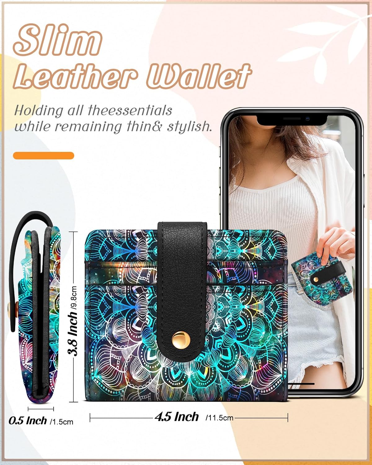 Wallet for Women Cute Bifold Small Card Wallet Rfid with Keychain for Ladies Teen Girls