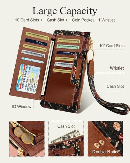 Wristlet Wallets Women - Cute Leather Ladies Teen Girls Credit Card Holder Keychain