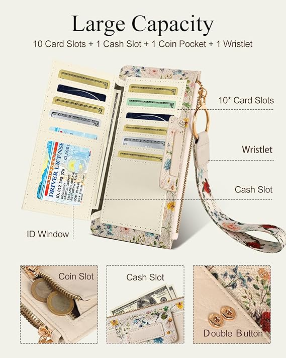 Wristlet Wallets Women - Cute Leather Ladies Teen Girls Credit Card Holder Keychain