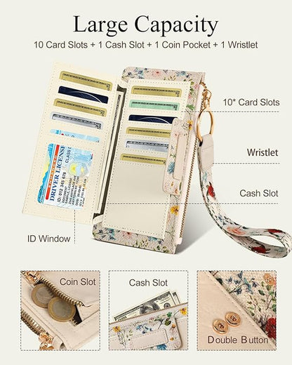 Wristlet Wallets Women - Cute Leather Ladies Teen Girls Credit Card Holder Keychain