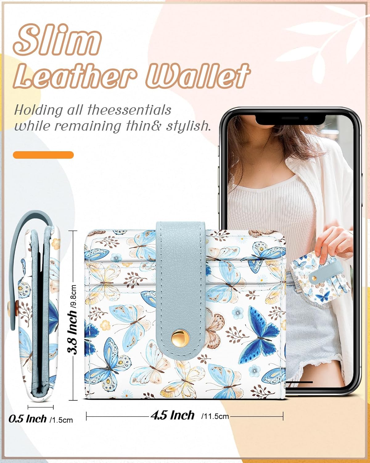 Wallet for Women Cute Bifold Small Card Wallet Rfid with Keychain for Ladies Teen Girls