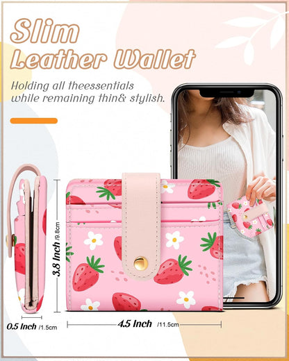 Wallet for Women Cute Bifold Small Card Wallet Rfid with Keychain for Ladies Teen Girls