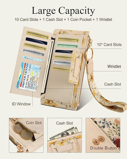 Wristlet Wallets Women - Cute Leather Ladies Teen Girls Credit Card Holder Keychain