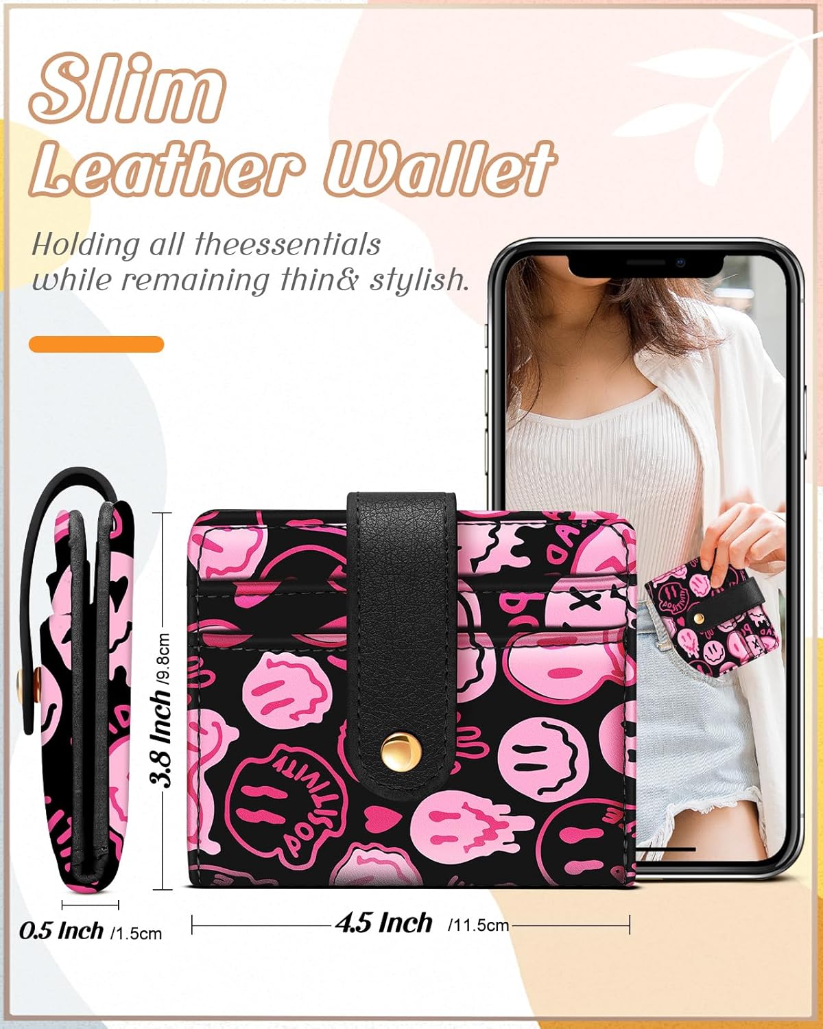 Wallet for Women Cute Bifold Small Card Wallet Rfid with Keychain for Ladies Teen Girls