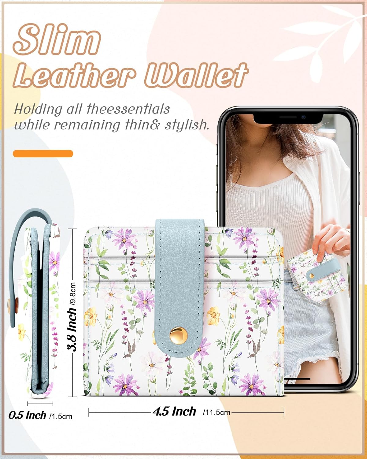 Wallet for Women Cute Bifold Small Card Wallet Rfid with Keychain for Ladies Teen Girls