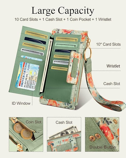 Wristlet Wallets Women - Cute Leather Ladies Teen Girls Credit Card Holder Keychain