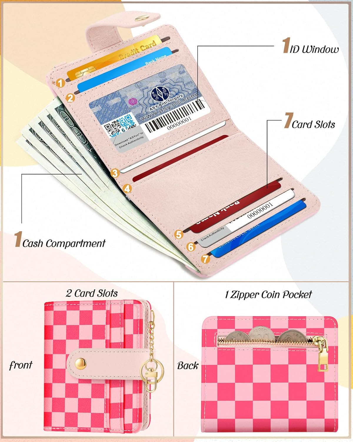 Wallet for Women Cute Bifold Small Card Wallet Rfid with Keychain for Ladies Teen Girls