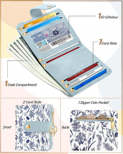 Wallet for Women Cute Bifold Small Card Wallet Rfid with Keychain for Ladies Teen Girls