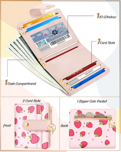 Wallet for Women Cute Bifold Small Card Wallet Rfid with Keychain for Ladies Teen Girls