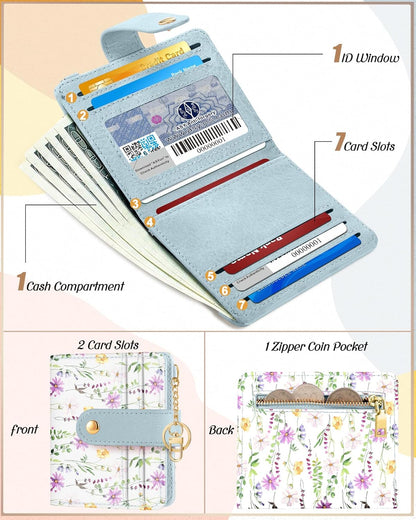 Wallet for Women Cute Bifold Small Card Wallet Rfid with Keychain for Ladies Teen Girls