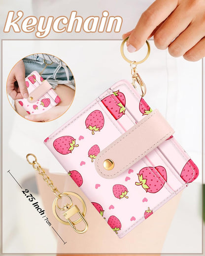 Wallet for Women Cute Bifold Small Card Wallet Rfid with Keychain for Ladies Teen Girls