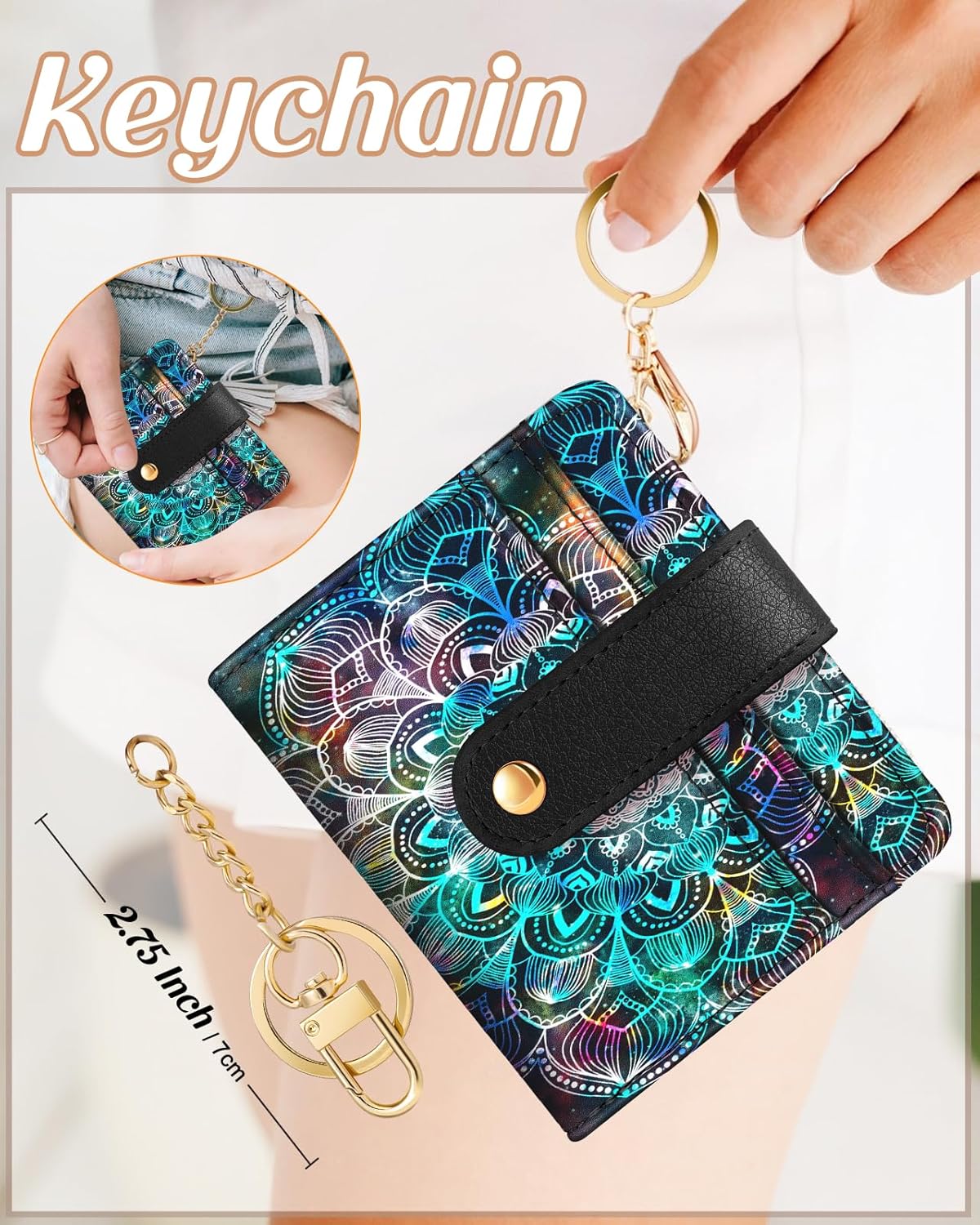 Wallet for Women Cute Bifold Small Card Wallet Rfid with Keychain for Ladies Teen Girls