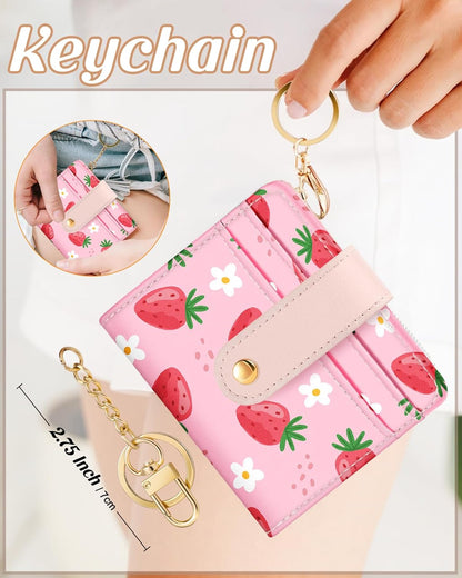 Wallet for Women Cute Bifold Small Card Wallet Rfid with Keychain for Ladies Teen Girls