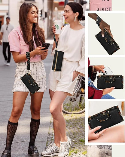 Wristlet Wallets Women - Cute Leather Ladies Teen Girls Credit Card Holder Keychain