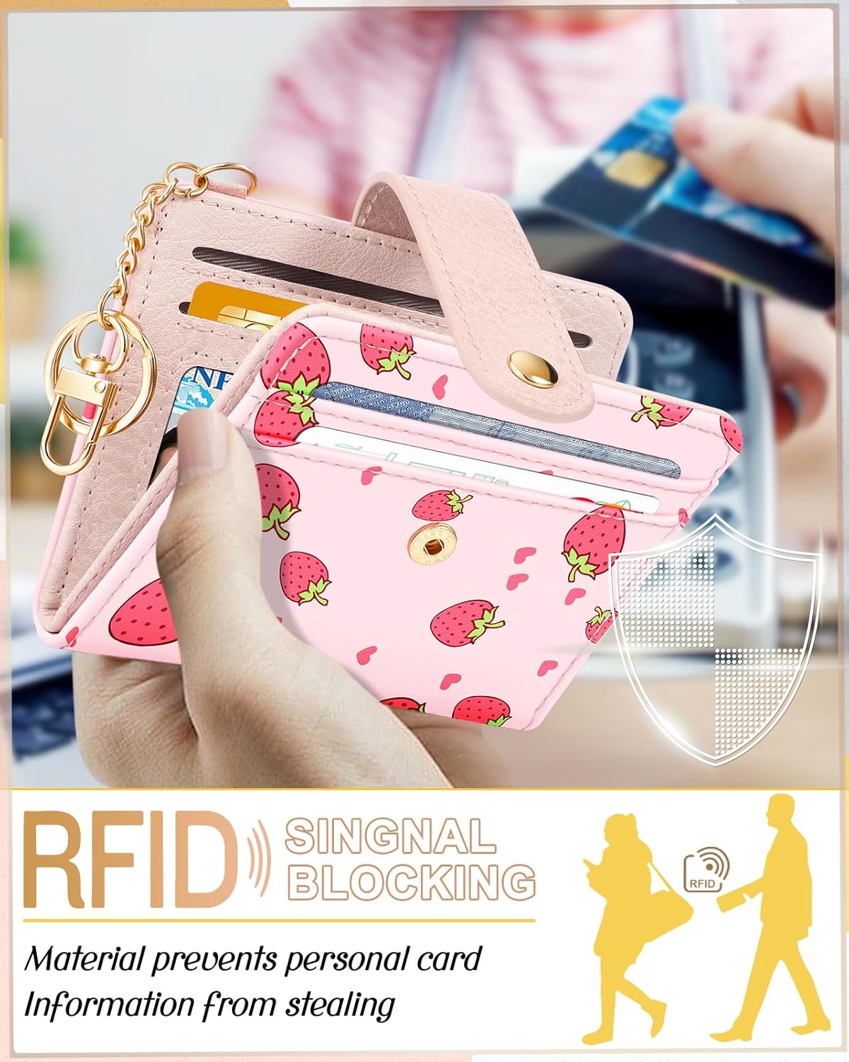 Wallet for Women Cute Bifold Small Card Wallet Rfid with Keychain for Ladies Teen Girls