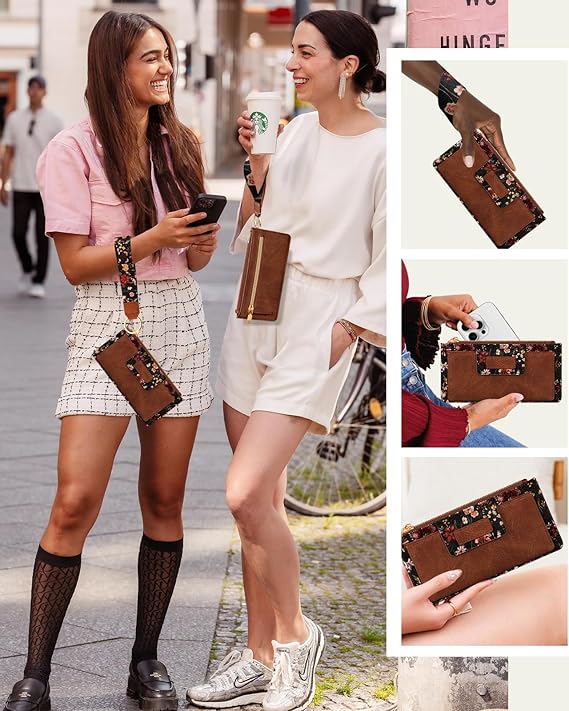 Wristlet Wallets Women - Cute Leather Ladies Teen Girls Credit Card Holder Keychain