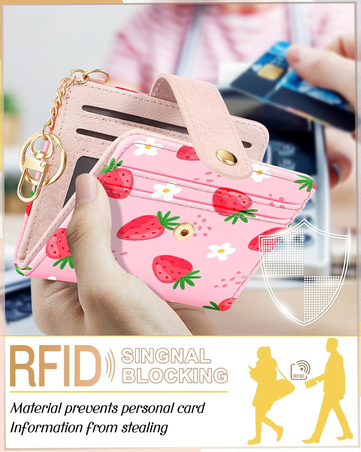 Wallet for Women Cute Bifold Small Card Wallet Rfid with Keychain for Ladies Teen Girls