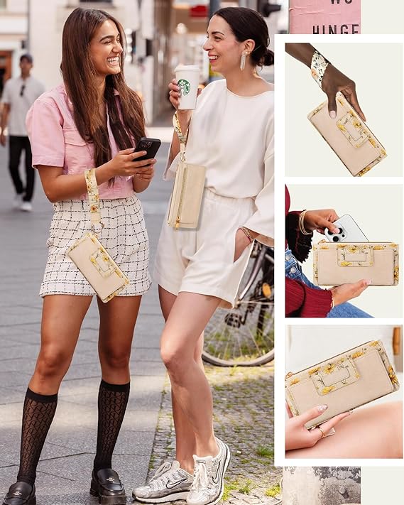 Wristlet Wallets Women - Cute Leather Ladies Teen Girls Credit Card Holder Keychain