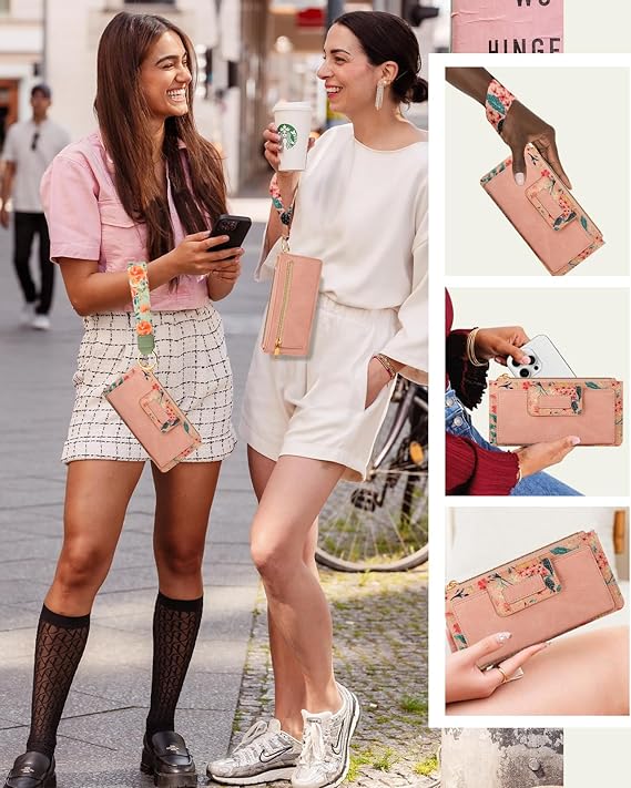 Wristlet Wallets Women - Cute Leather Ladies Teen Girls Credit Card Holder Keychain