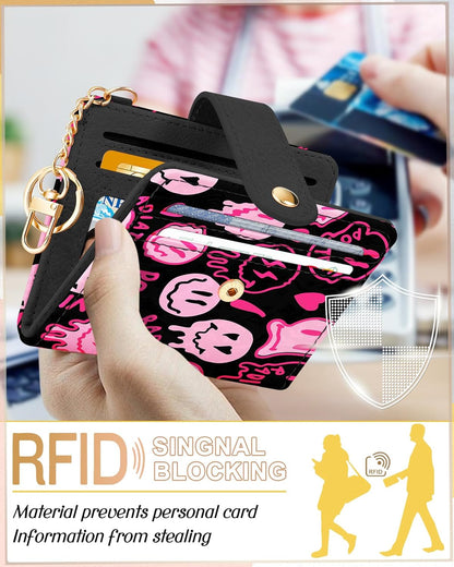 Wallet for Women Cute Bifold Small Card Wallet Rfid with Keychain for Ladies Teen Girls