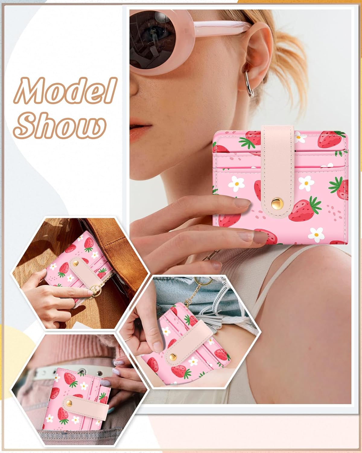 Wallet for Women Cute Bifold Small Card Wallet Rfid with Keychain for Ladies Teen Girls