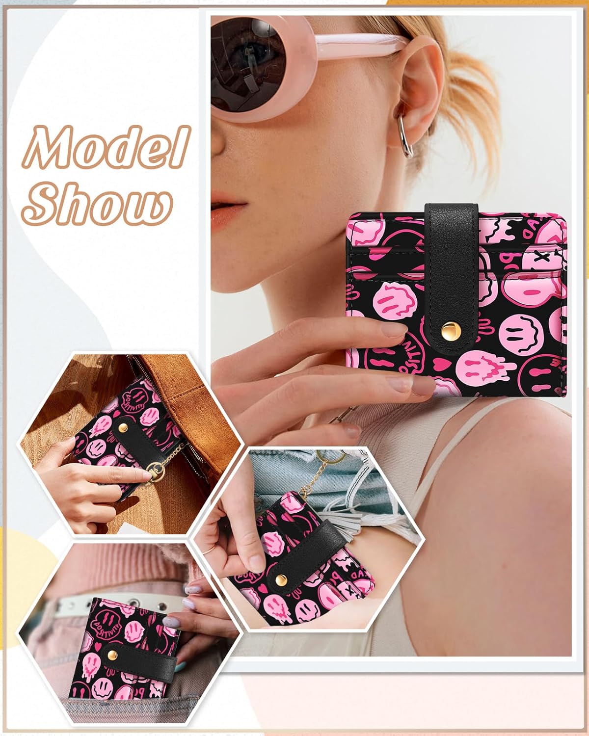 Wallet for Women Cute Bifold Small Card Wallet Rfid with Keychain for Ladies Teen Girls